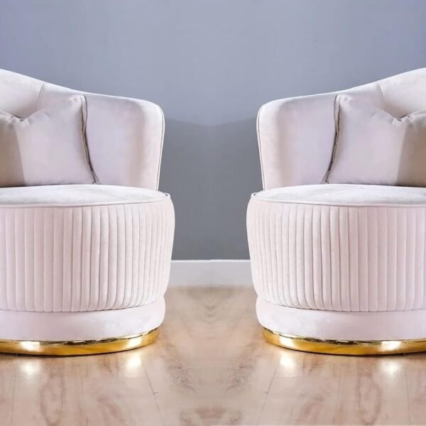 T&T Co. Luxury Imperia Collection 360 Degree Rotate New Innovation Lounge Chair Golden Strips with Pillow Single Seater Sofa Accent Chair Living Room Bedroom (Beige, Set of 2 Chairs)