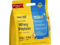 Tata 1mg Ultra Clean Whey Protein Isolate + Concentrate - Natural Mango 1kg | 24g Protein, 5.6g BCAA & 30B CFU Probiotics-28 Sachets