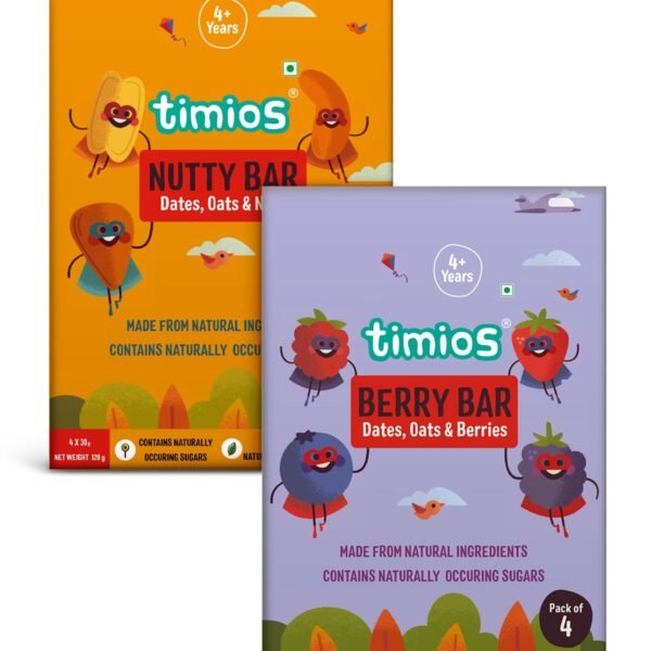 Timios Mix Energy Bars | Berry Bar and Nutty Bar | Pack of 8