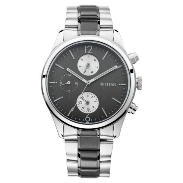 Titan Men's Metropolitan Charm: Men's Multifunctional Anthra Watch with Metallic Accents-NS1805KM02