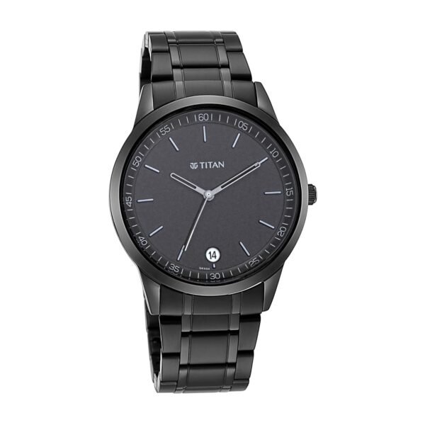 Titan Minimalist Quartz Analog with Date Black Dial Black Metal Strap Watch For Men - NT1806NM01