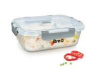 Treo By Milton Clip Fresh RIB Rectangular 1040 ml Premium High Borosilicate Glass Container – Airtight, Leak-Proof, Microwave & Dishwasher Safe with Air Vent, Stackable & 100% Food Safe Design