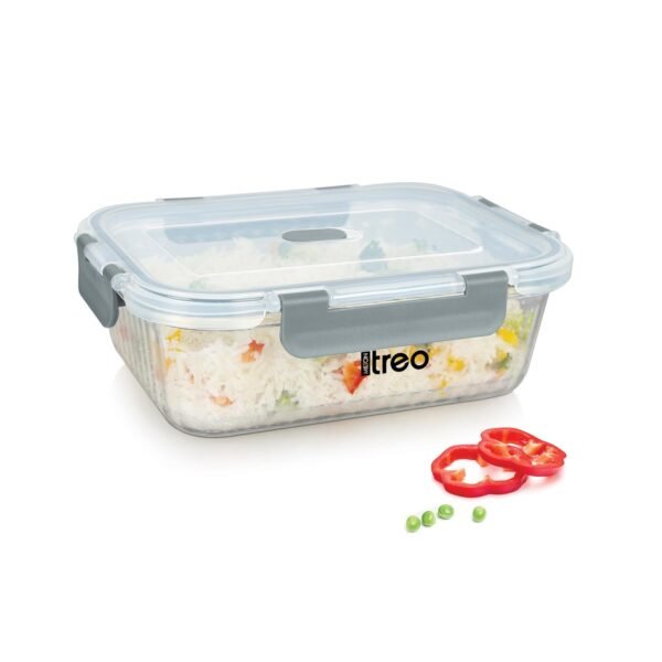 Treo By Milton Clip Fresh RIB Rectangular 1040 ml Premium High Borosilicate Glass Container – Airtight, Leak-Proof, Microwave & Dishwasher Safe with Air Vent, Stackable & 100% Food Safe Design