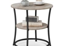 VASAGLE Daintree Side Table, Round End Table With 2 Shelves, Living Room, Bedroom, Easy Assembly, Metal, Industrial Design, Vintage, Shabby Chic, Greige Ulet56Bg, Beige