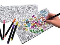 VHALE 2 Pack Color Your Own Pencil Case, Coloring & Pen Case, Stationery Pouch Zipper Bag, Classroom Arts & Crafts, Travel Toys, Party Favors for Kids (Large & Small), White, 8 Piece Set, Modern