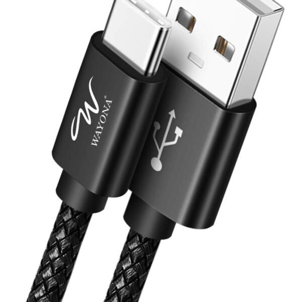 Wayona Type C 3Meter Nylon Braided 65W/3A Fast Charging USB C Long Cable Compatible for Samsung Galaxy S24, S23, S22, iPhone 15 Series, Android Auto, Apple CarPlay (10 FT Pack of 1, Black)
