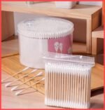 Wolpin 450 Sticks Cotton Swabs Ear Buds White Bamboo Sticks in Jar Dual Cotton Tipped Applicators for Ear Cleaning & Makeup Q-Tip