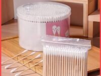 Wolpin 450 Sticks Cotton Swabs Ear Buds White Bamboo Sticks in Jar Dual Cotton Tipped Applicators for Ear Cleaning & Makeup Q-Tip