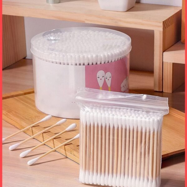Wolpin 450 Sticks Cotton Swabs Ear Buds White Bamboo Sticks in Jar Dual Cotton Tipped Applicators for Ear Cleaning & Makeup Q-Tip