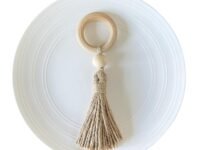 Wooden Bead Napkin Rings Natural Farmhouse Napkin Rings with Small Beads Tassel Table Napkin Holder Rings for Party Pack of 6 (Ring with Jute Thread)