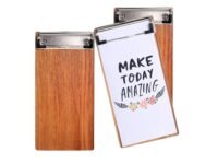 Wooden Mini Clipboard with Profile Clip, Small Pocket A6 Board, Writing Pad for Restaurants, Office, Classroom Supplies, Light Wooden 8X4 Inch Pocket Sized Notepads (3)