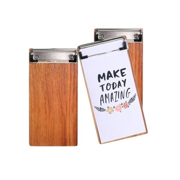 Wooden Mini Clipboard with Profile Clip, Small Pocket A6 Board, Writing Pad for Restaurants, Office, Classroom Supplies, Light Wooden 8X4 Inch Pocket Sized Notepads (3)