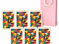 Wooden Tetris Puzzle Game Set, Colorful Brain Teaser Blocks, Educational STEM Toy with Gift Bag, 5 Pack Party Favours