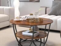 Wooden and Wrought Iron Coffee Table Classic Tea Table with Black Metal Frame - Modern Sofa Center Table for Living Room Bedroom or Apartments (Black-Walnut)