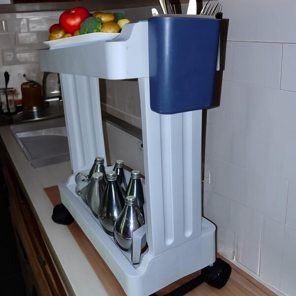 XVIA Space Saving Storage Rack Organizer Multipurpose Kitchen Bathroom Shelf with Wheels Vegetable Storage Shelf Folding Saving Space Organizer Rack (2 Layers)