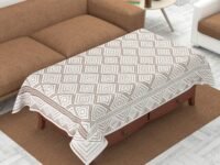 Yellow Weaves Cotton Geometric Designer Net Rectangular Center Table Cloth 4 Seater (Off White, 40 x 60 Inches, Pack of 1)