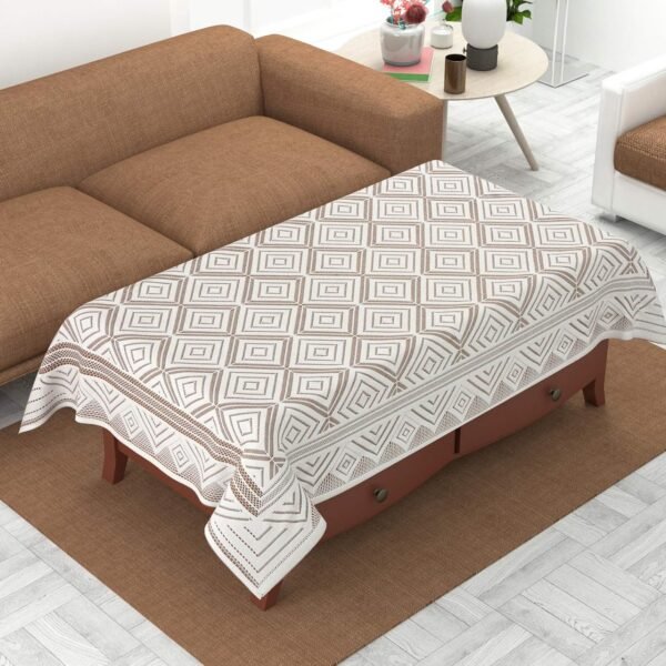 Yellow Weaves Cotton Geometric Designer Net Rectangular Center Table Cloth 4 Seater (Off White, 40 x 60 Inches, Pack of 1)
