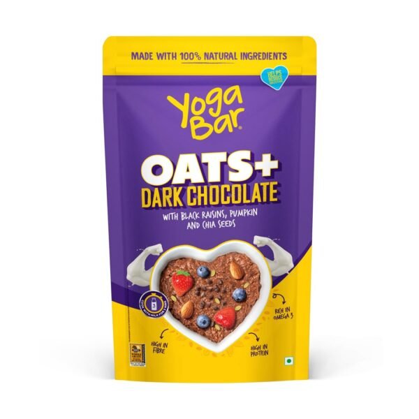 Yogabar Dark Chocolate Oatmeal 400g - Gluten Free Whole Oatmeal for Breakfast - Healthy Breakfast Cereal with High Protein Oats - Healthy Dessert Pudding -