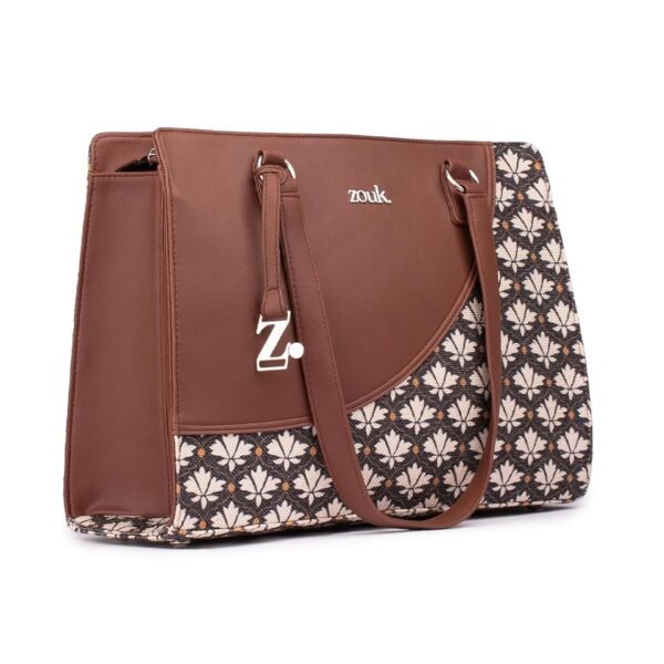 ZOUK Women's Office Essential Bag | Jute | Vegan Leather Handcrafted Tote Bag With Double Handle Shoulder Strap