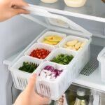 hago Refrigerator Organizer Container with 6 Grid Compartments | 1200 ML Fridge Storage Box for Vegetables & Fruits | BPA-Free Kitchen Storage Container for Fridge Organisation