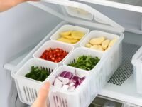 hago Refrigerator Organizer Container with 6 Grid Compartments | 1200 ML Fridge Storage Box for Vegetables & Fruits | BPA-Free Kitchen Storage Container for Fridge Organisation