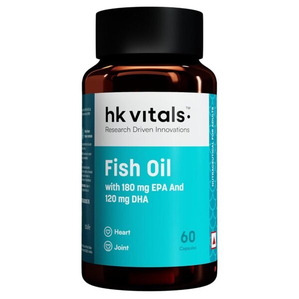 hk vitals Fish Oil For Men And Women (60 Capsules) | 1000mg Omega 3 with 180mg EPA & 120mg DHA | For Brain, Heart, Eyes, and Joints Health