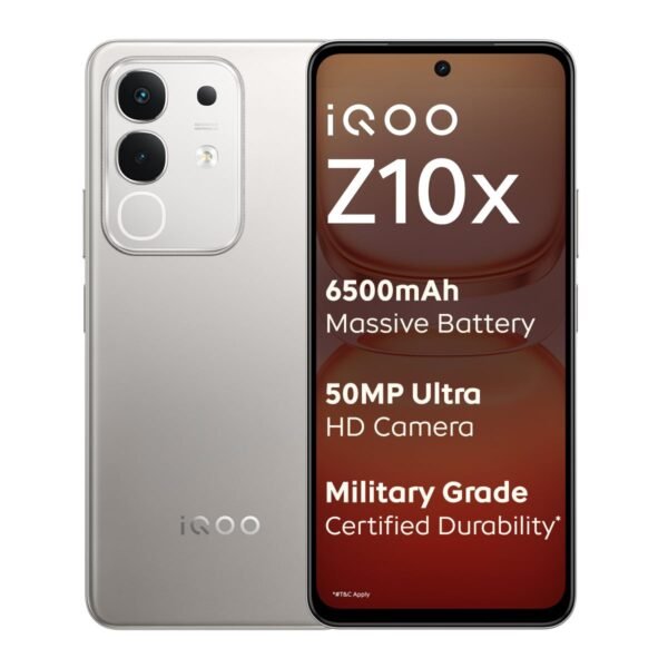 iQOO Z10x 5G (Titanium, 8GB RAM, 128GB Storage) | 6500 mAh Large Capacity Battery | Dimensity 7300 Processor | Military-Grade Durability