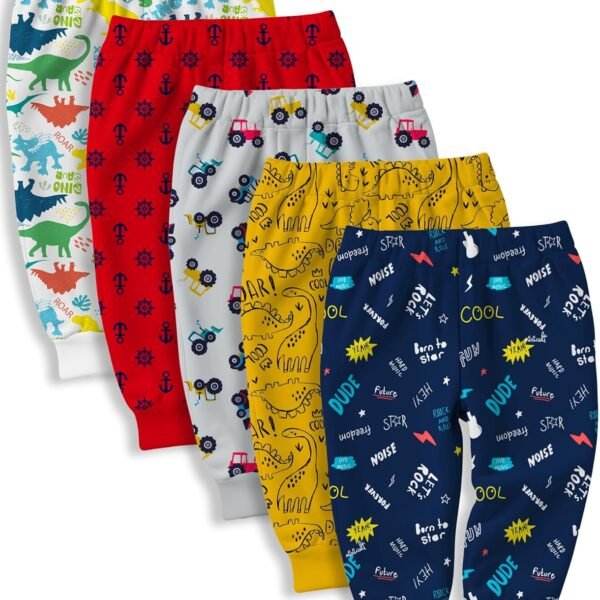 minicult Cotton Pajama Pants with All Over Print for Boys and Girls (Multicolor Designs)(Pack of 5)