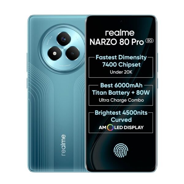 realme NARZO 80 Pro 5G (Racing Green,8GB+256GB) | Segment's 1st MediaTek Dimensity 7400 Chipset | 6000mAh Titan Battery + 80W Ultra Charge | 4500nits HyperGlow Esports Display | IP69 Waterproof