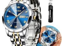 OLEVS Original Men's Diamond Watch Analog Quartz Stainless Steel Calendar Business Dress Watch with Luminous Waterproof Casual Wristwatch