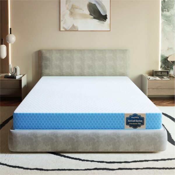 SleepyHug AirCell Ortho Spinex Plus 4 inch HR Foam Mattress | 3 Zones Support |5 Years Warranty | Back Pain Relief |Spine Alignment | Single Bed Size Light Blue (LxWxH -75x36x4 Inch)