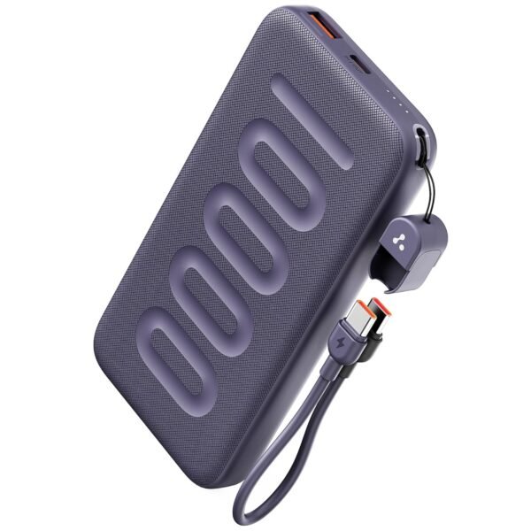 Ambrane 10000mAh Slim & Compact Powerbank with in-Build Type C Cable, 22.5W Fast Charging, USB & Type C Output, Power Delivery, Quick Charge for iPhone, Android & Tablets, Earbuds, (Stylo N10,Purple)