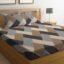 LOOMLYFE 300 TC Cotton Feel Glace Cotton Elastic Fitted Printed Queen Size Double Bed Bedsheet with 2 Pillow Covers Fits Upto 8 inches,Size- 60x78x10 Inches, BrownGreyCross