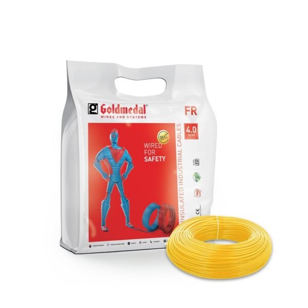 Goldmedal 4.0 Sq mm Flame Retardant Electric Wire | 45 Meter PVC Insulated Single Core Copper Wire | Flexible Electrical Cable for Home, Domestic & Industrial Use | (Yellow)