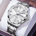 OLEVS Men's Business Watch Gold Blue with Large Easy-Read Analog Quartz Date Display Luxury Stainless Steel Band Waterproof Luminous Hands