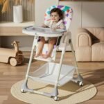 R for Rabbit Marshmallow High Chair for Baby, Multiple Recline Position High Chair with 7 Level Height Adjustment and 3-Recline Modes 6 Months to 5 Years (Abstract White)