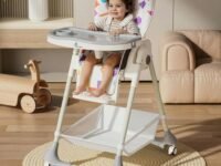 R for Rabbit Marshmallow High Chair for Baby, Multiple Recline Position High Chair with 7 Level Height Adjustment and 3-Recline Modes 6 Months to 5 Years (Abstract White)