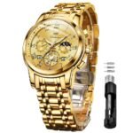 OLEVS Watches for Men Chronograph Business Wrist Watches Analog Quartz Moon Phase Stainless Steel Waterproof Luminous Dress Watches