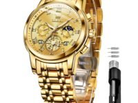 OLEVS Watches for Men Chronograph Business Wrist Watches Analog Quartz Moon Phase Stainless Steel Waterproof Luminous Dress Watches