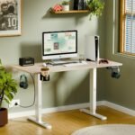 ARTIKEL Artidesk Eco Electric Height Adjustable Table for Office Work & Home-Sit Stand Gaming Desk 80kg Load, Cup Holder, 2 Hooks,Cable Organizer 2Split Tabletop (Light Oak, 100x60 CM)