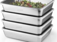 2000ML Stainless Steel Food Storage Container with Transparent Lid | Food Serving and bakingTray for Kitchen, Microwave, Freezer, Dishwasher Safe(4)