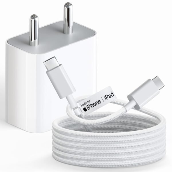 20W Charger with Type C to C Cable [MFi-Certified, 6 Months Warranty*] for iPhone Charger with Nylon Braided Cable Compatible with iPhone17,16,15,Air Pro Max Plus Series, iPad & Other Devices