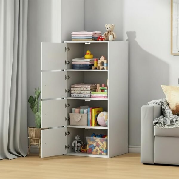 4 Door Premium Wooden Multi-Door Wardrobe Cabinet with Shelves | Space Saving Clothes Organizer Almirah for Bedroom, Living Room & Kids Room | Elegant Storage Almirah for Bedroom - White