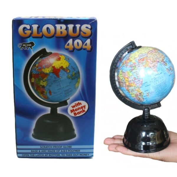 6.4-Inch Rotating World Globe with Money Bank for Kids & Students(Boys & Girls) – Educational Political Globe with Plastic Base, 1.8-Inch Diameter, Blue – Desktop Learning Tool for Home, School & Office