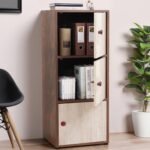 ABOUT SPACE Wooden Cabinet - 3 Tier Engineered Wood Storage Cabinet for Living Room with Magnetic Door, Space Saving Furniture for Home, Office, Kitchen (Walnut -L 38 x B 38.5 x H 100.5 cm)