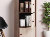 ABOUT SPACE Wooden Cabinet - 3 Tier Engineered Wood Storage Cabinet for Living Room with Magnetic Door, Space Saving Furniture for Home, Office, Kitchen (Walnut -L 38 x B 38.5 x H 100.5 cm)