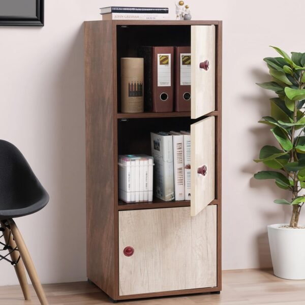 ABOUT SPACE Wooden Cabinet - 3 Tier Engineered Wood Storage Cabinet for Living Room with Magnetic Door, Space Saving Furniture for Home, Office, Kitchen (Walnut -L 38 x B 38.5 x H 100.5 cm)