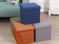 ALMAND Fabric Living Foldable Storage Bins Box Ottoman Bench Container Organizer With Cushion Seat Lid,Cube,Multi Colour(30X30X30 Cm) (1 Pcs), Multi-coloured