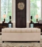 AMATA Eagle Solid Wood 2 Seater Ottoman/pouffe Cream Suede Velvet Fabric Perfect for Home Living Office Room and Guests (Cream 3, 2 Seater)(3 Year Warranty)