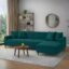 AMATA Elegant 4 Seater L Shape Ocean Blue Fabric Sofa Set with Four Cushions Perfect for Home Office Guests Living Room (02 Ocean Blue, L Shape)(03 Year Warranty)